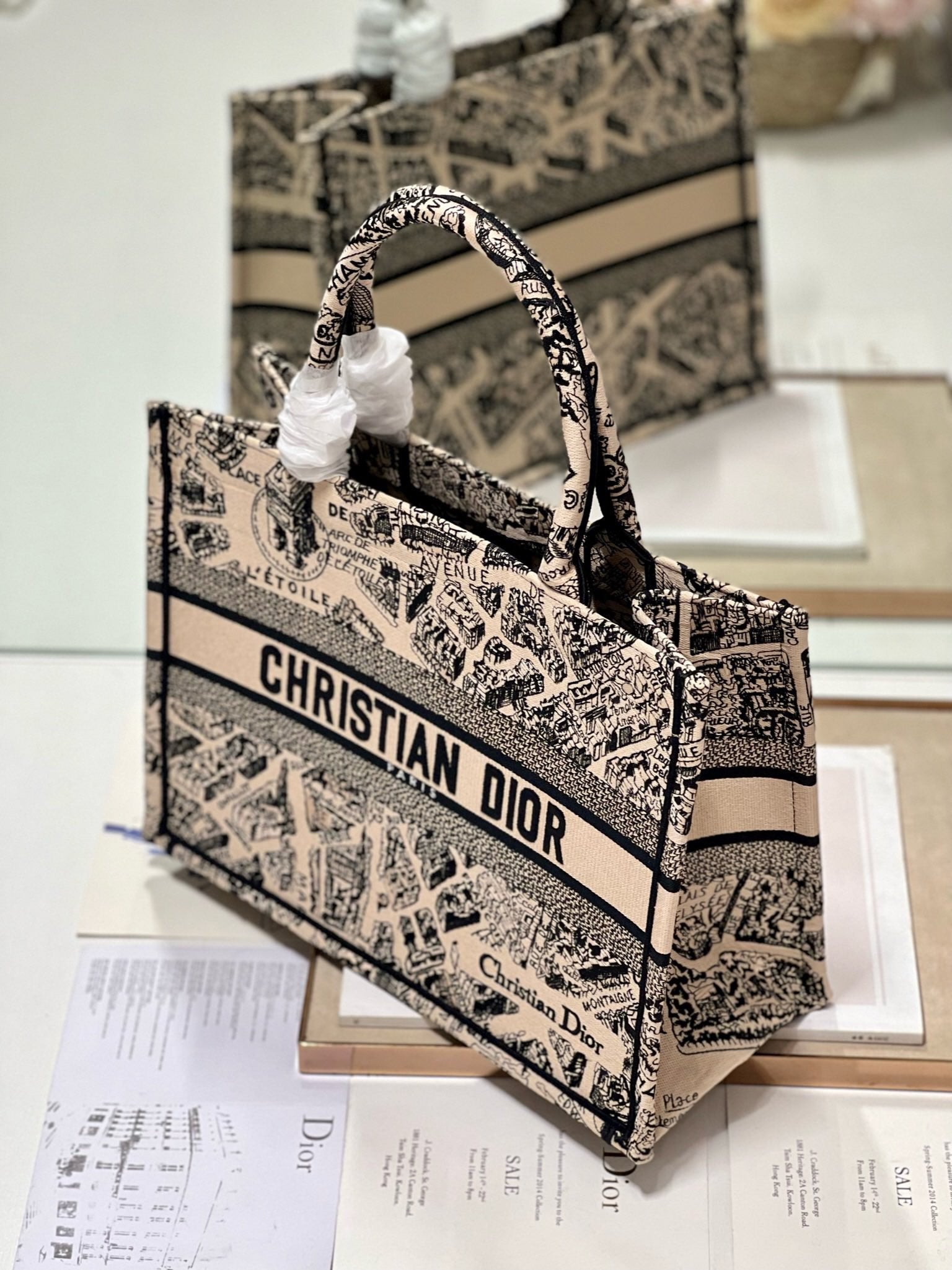 CD Paris Apricot Book Tote 36cm Bag Black beige Canvas 336525 mysite