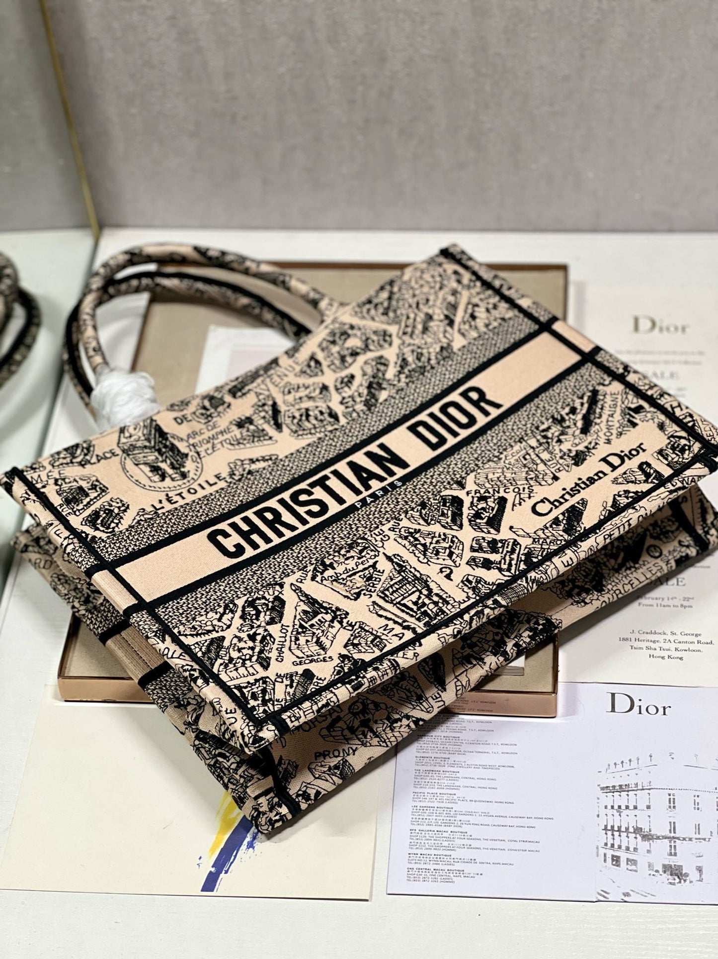 CD Paris Apricot Book Tote 36cm Bag Black beige Canvas 336525 mysite