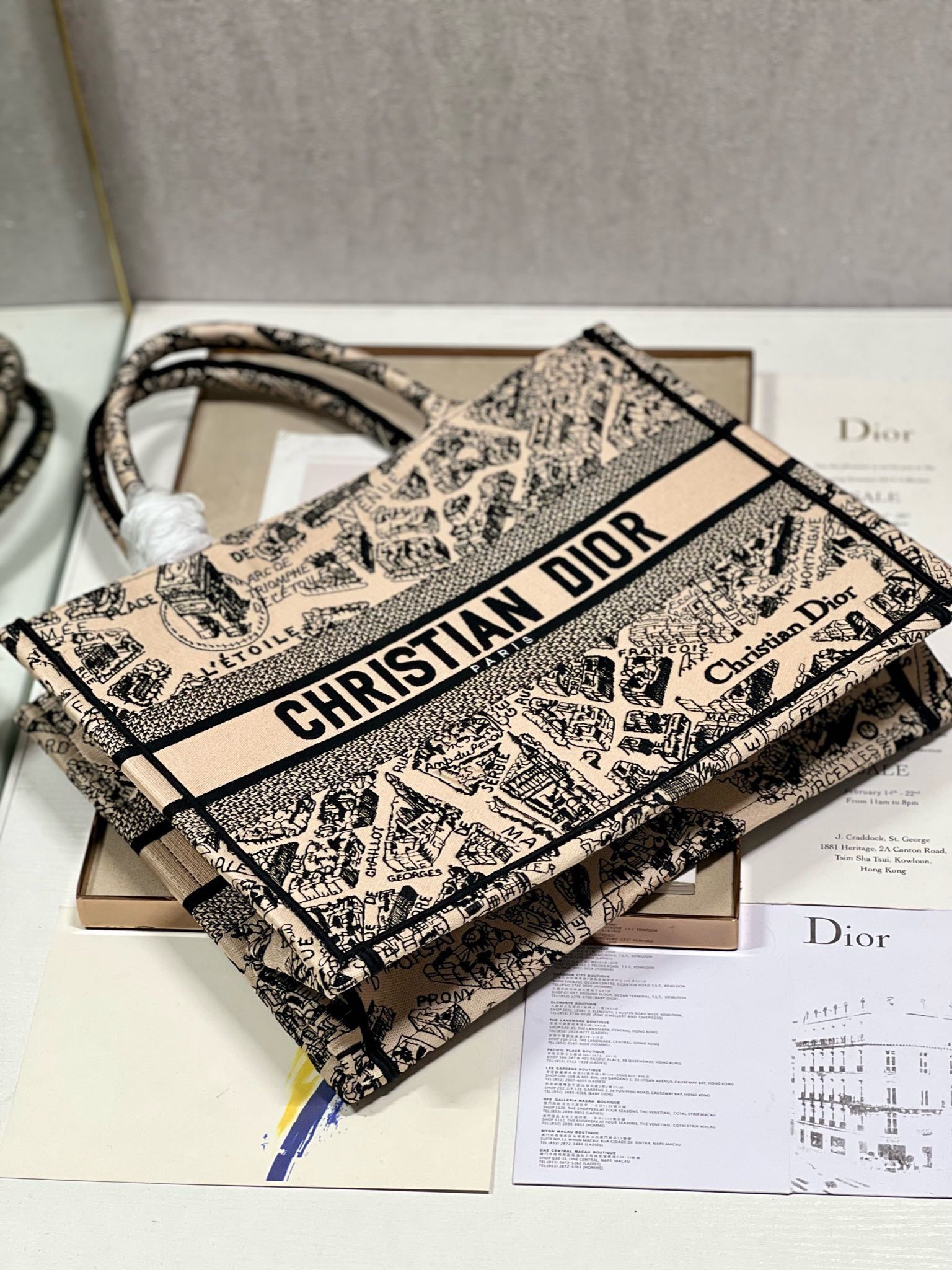 CD Paris Apricot Book Tote 36cm Bag Black beige Canvas 336525 mysite