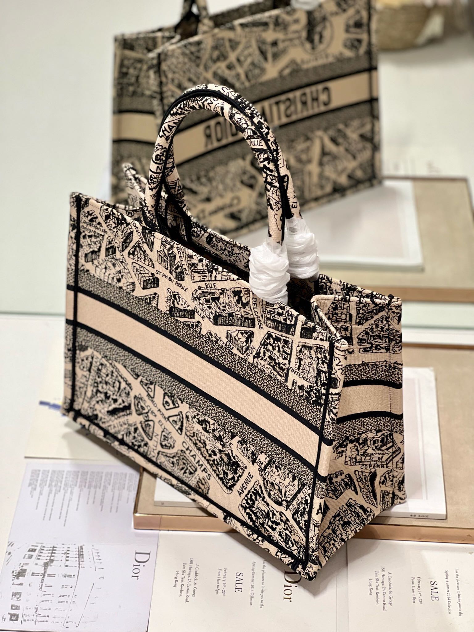 CD Paris Apricot Book Tote 36cm Bag Black beige Canvas 336525 mysite