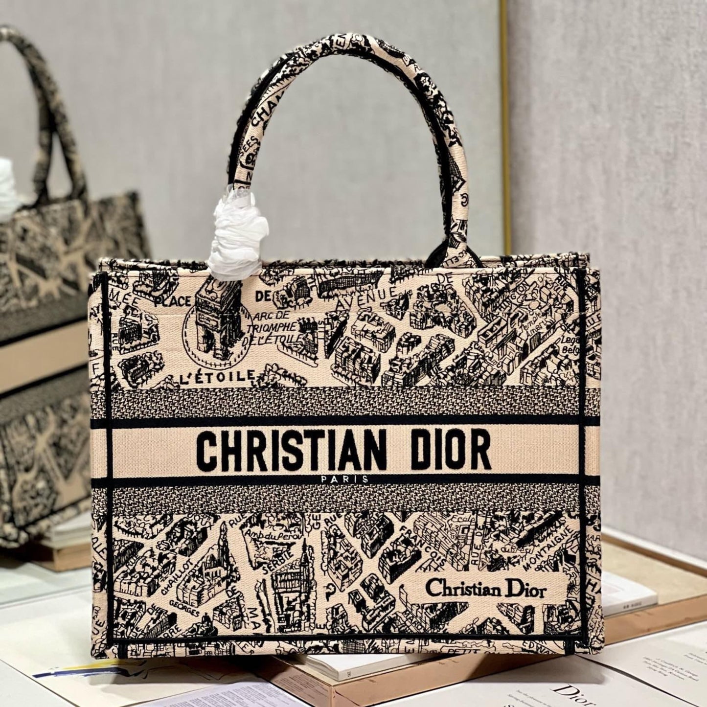 CD Paris Apricot Book Tote 36cm Bag Black beige Canvas 336525 mysite