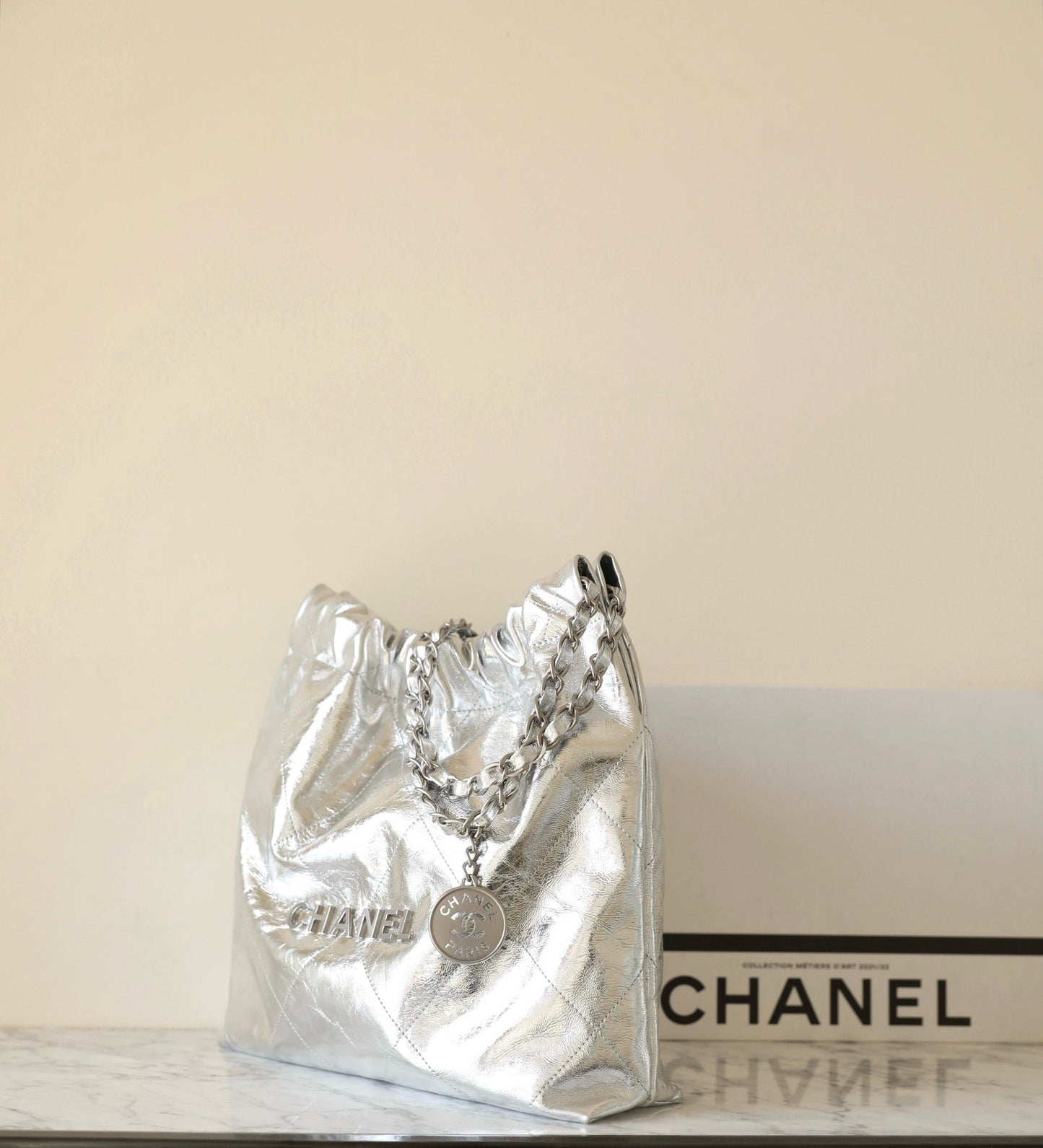 25C Hobo 22 Bag 35cm Silver Metalic Lambskin mysite