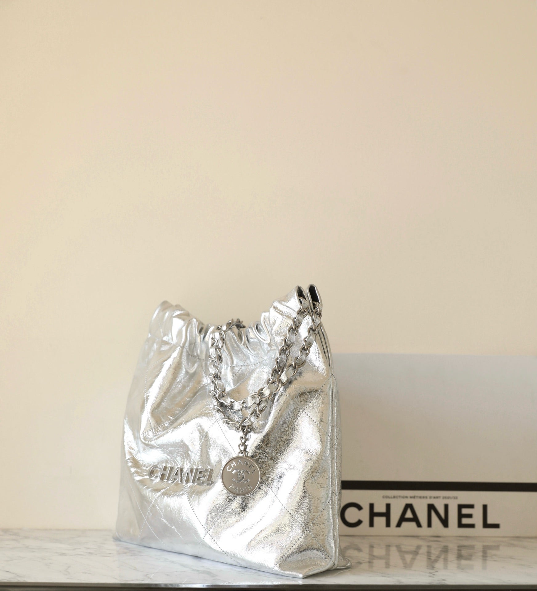 25C Hobo 22 Bag 35cm Silver Metalic Lambskin mysite