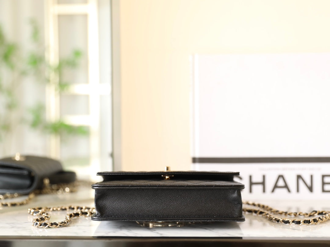 25C Flap Bag With Top Handle 18cm Black Grained Calfskin mysite