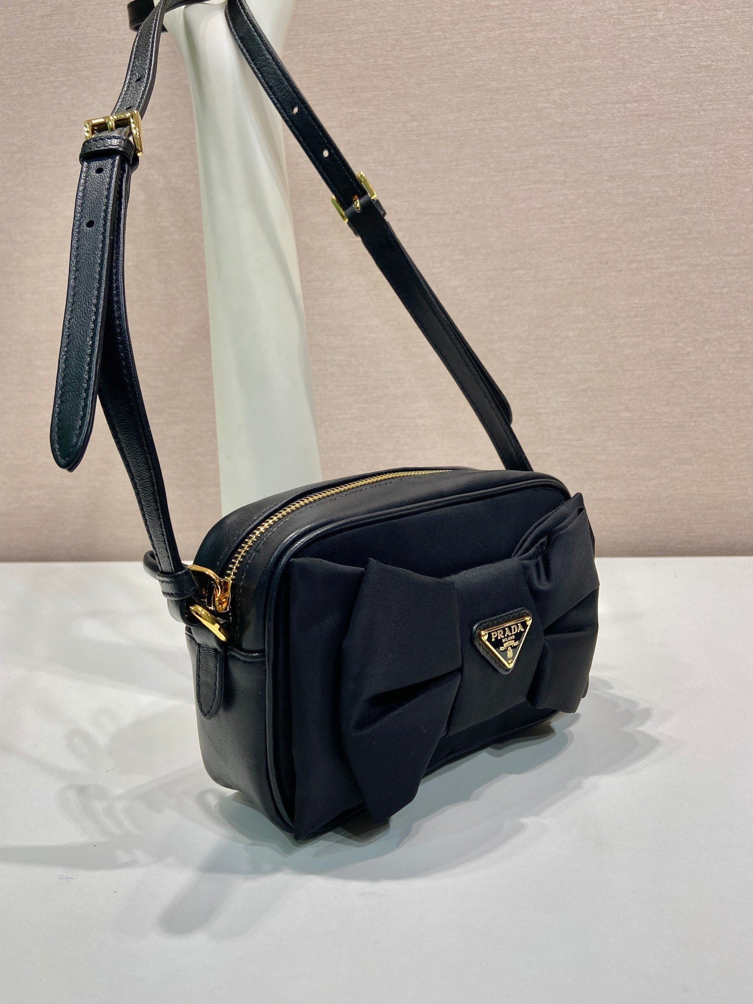 BOW BAG 18 IN BLACK RE-NYLON AND LAMBSKIN mysite