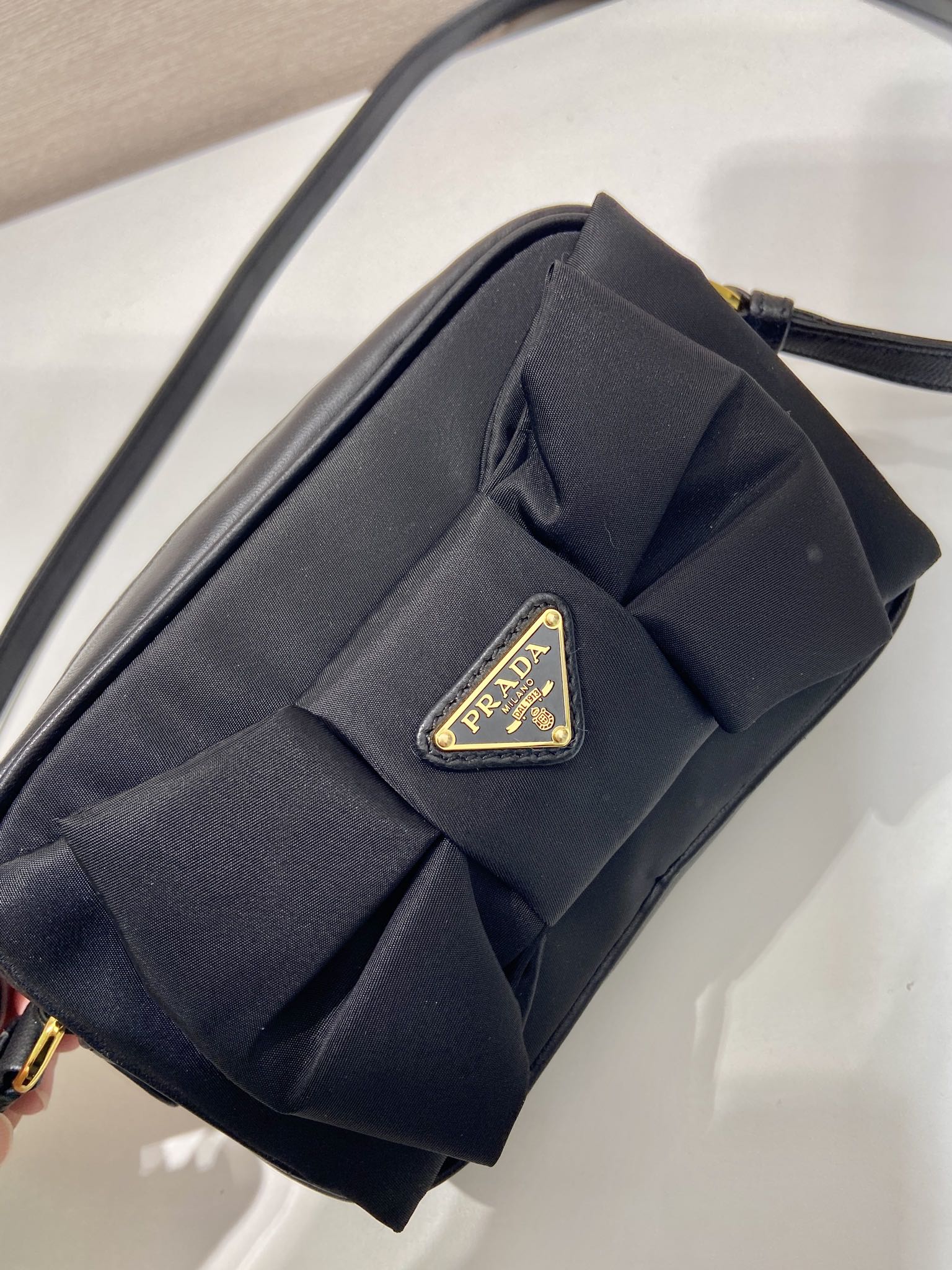 BOW BAG 18 IN BLACK RE-NYLON AND LAMBSKIN mysite