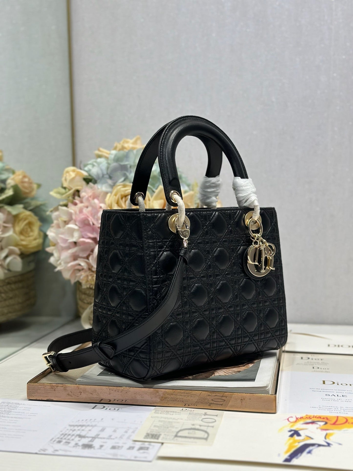 CD Medium Lady Dior 24 Bag Black Lambskin mysite