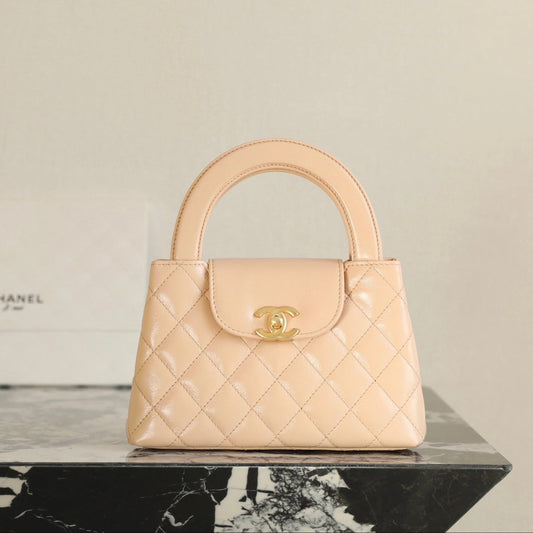 CC 24K Nano 19cm Kelly Shopper Bag Beige Patent Lambskin mysite