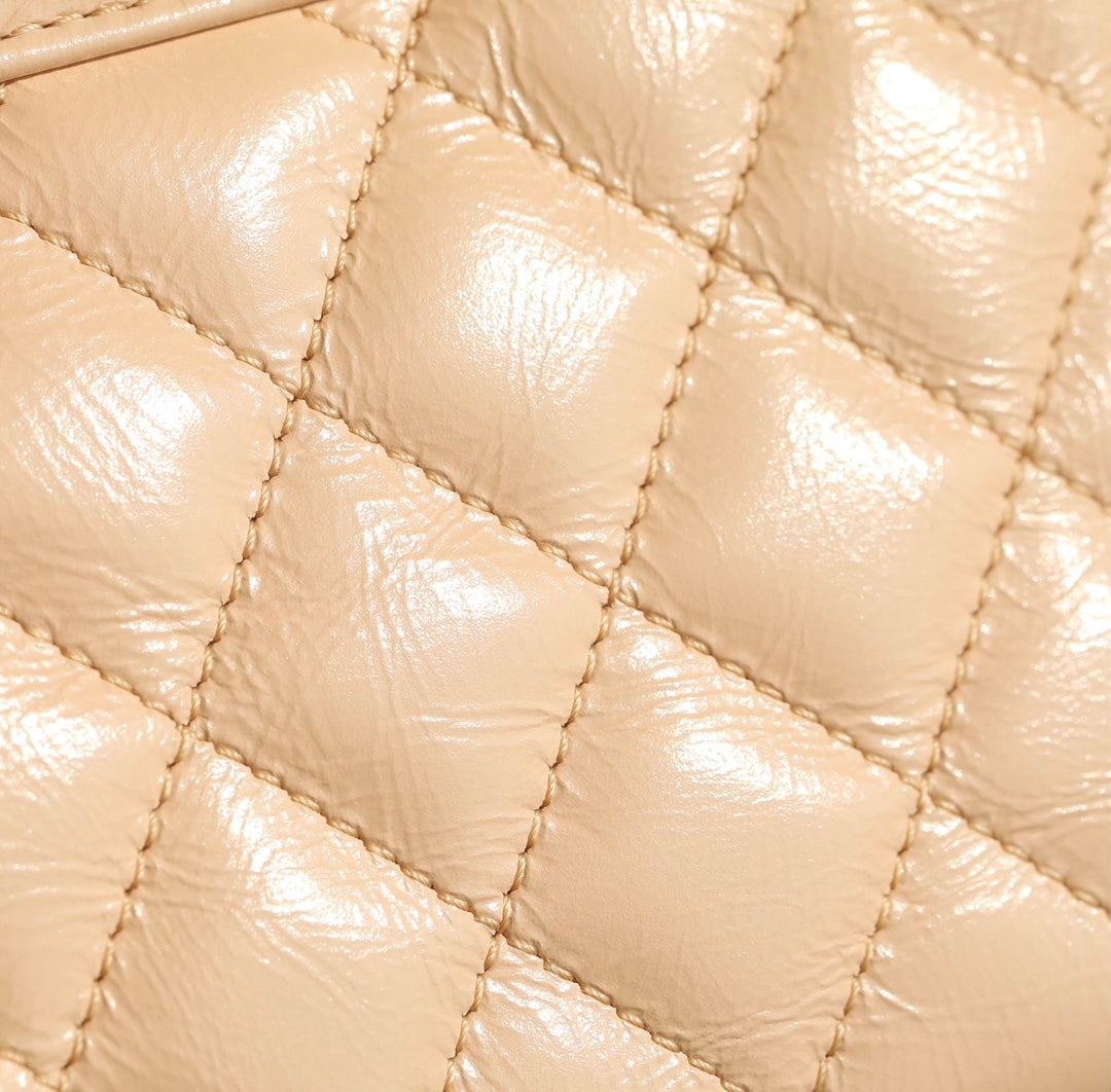 CC 24K Nano 19cm Kelly Shopper Bag Beige Patent Lambskin mysite