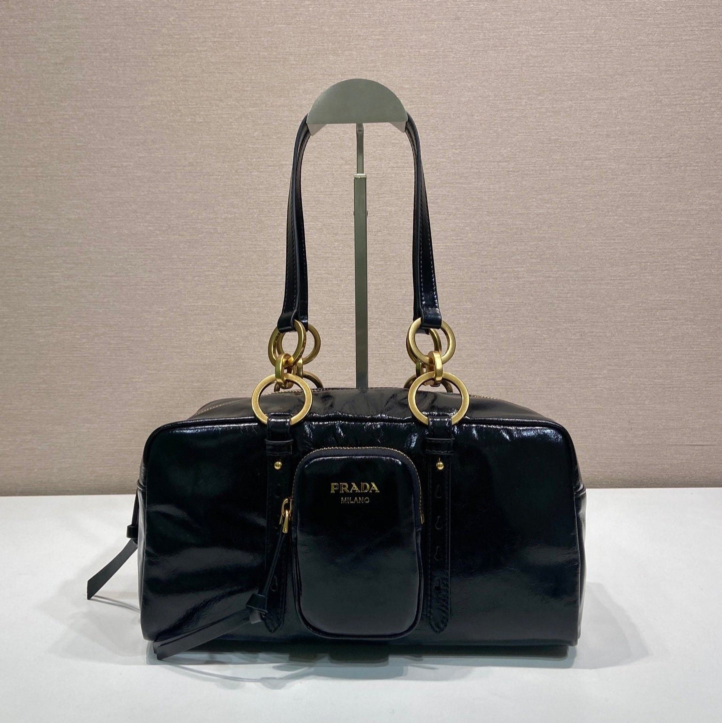 LARGE RECTANGULAR BAG 30 IN BLACK OIL WAX LAMBSKIN GOLD HARDWARE mysite