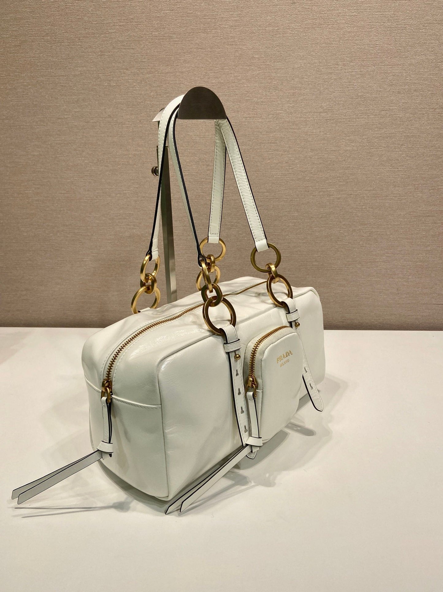 LARGE RECTANGULAR BAG 30 IN WHITE OIL WAX LAMBSKIN GOLD HARDWARE mysite