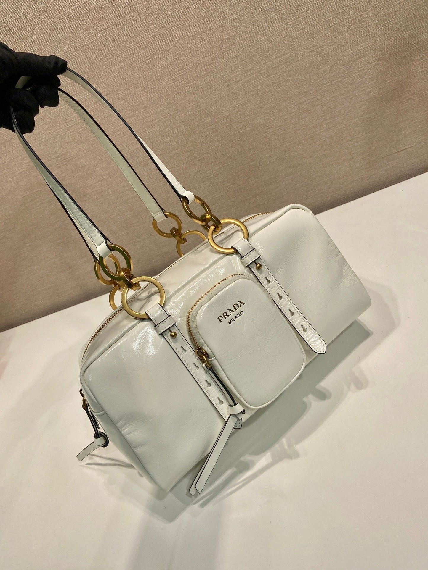 LARGE RECTANGULAR BAG 30 IN WHITE OIL WAX LAMBSKIN GOLD HARDWARE mysite