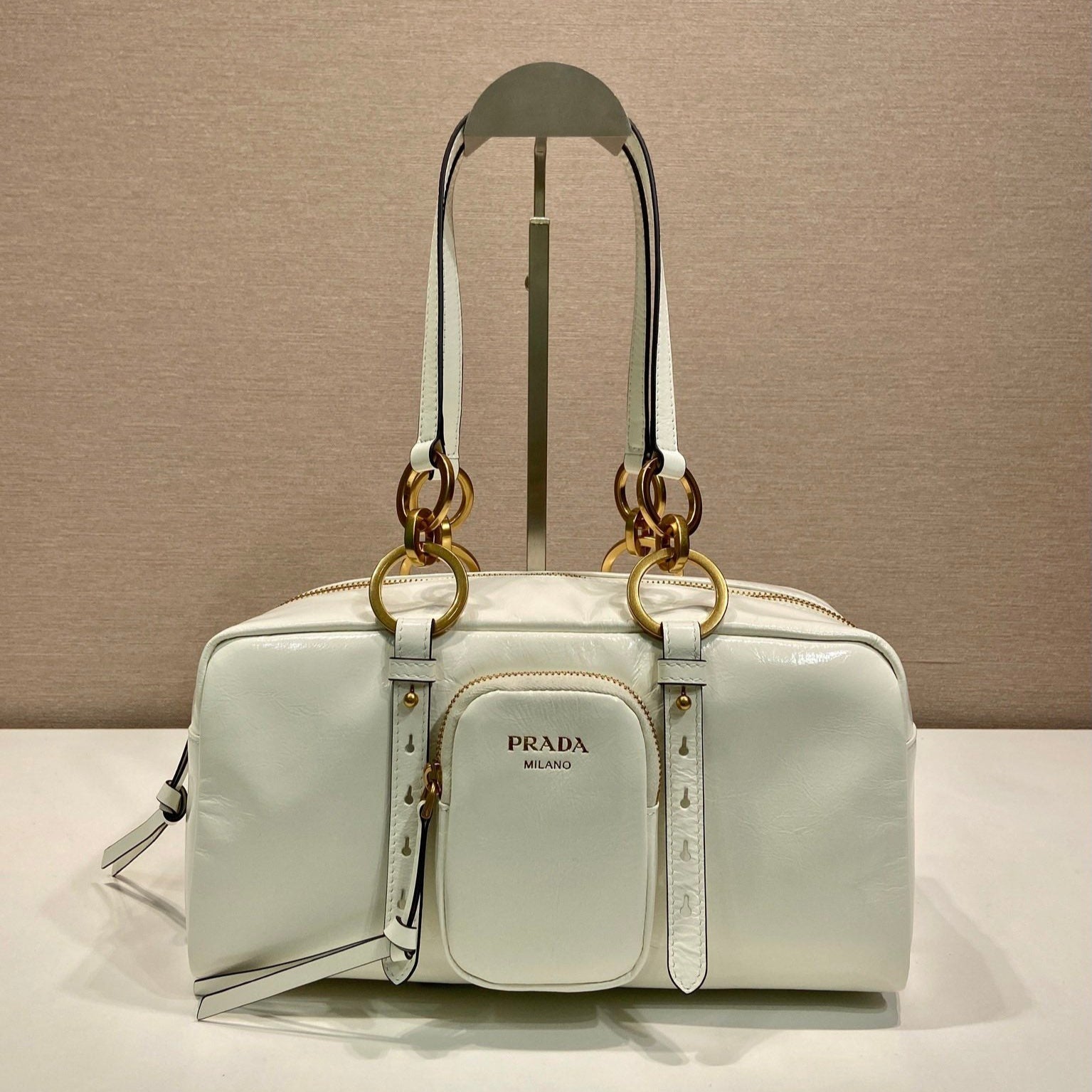 LARGE RECTANGULAR BAG 30 IN WHITE OIL WAX LAMBSKIN GOLD HARDWARE mysite
