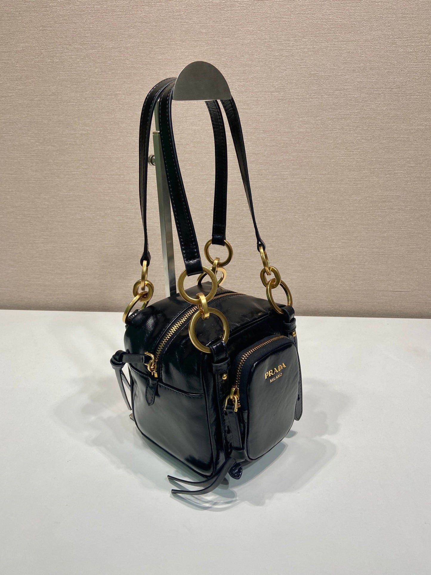 SMALL RECTANGULAR BAG 14 IN BLACK OIL WAX LAMBSKIN GOLD HARDWARE mysite