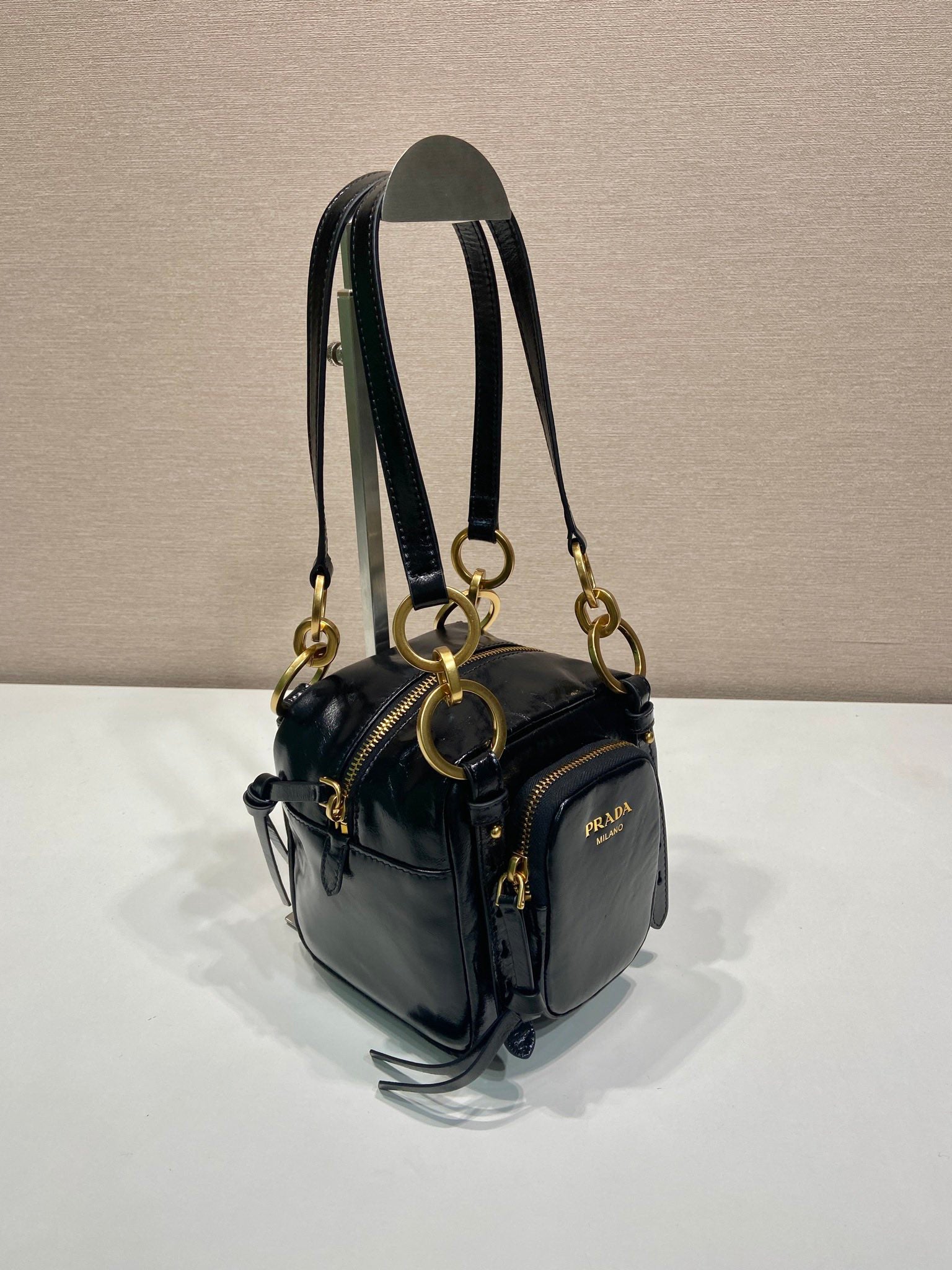 SMALL RECTANGULAR BAG 14 IN BLACK OIL WAX LAMBSKIN GOLD HARDWARE mysite