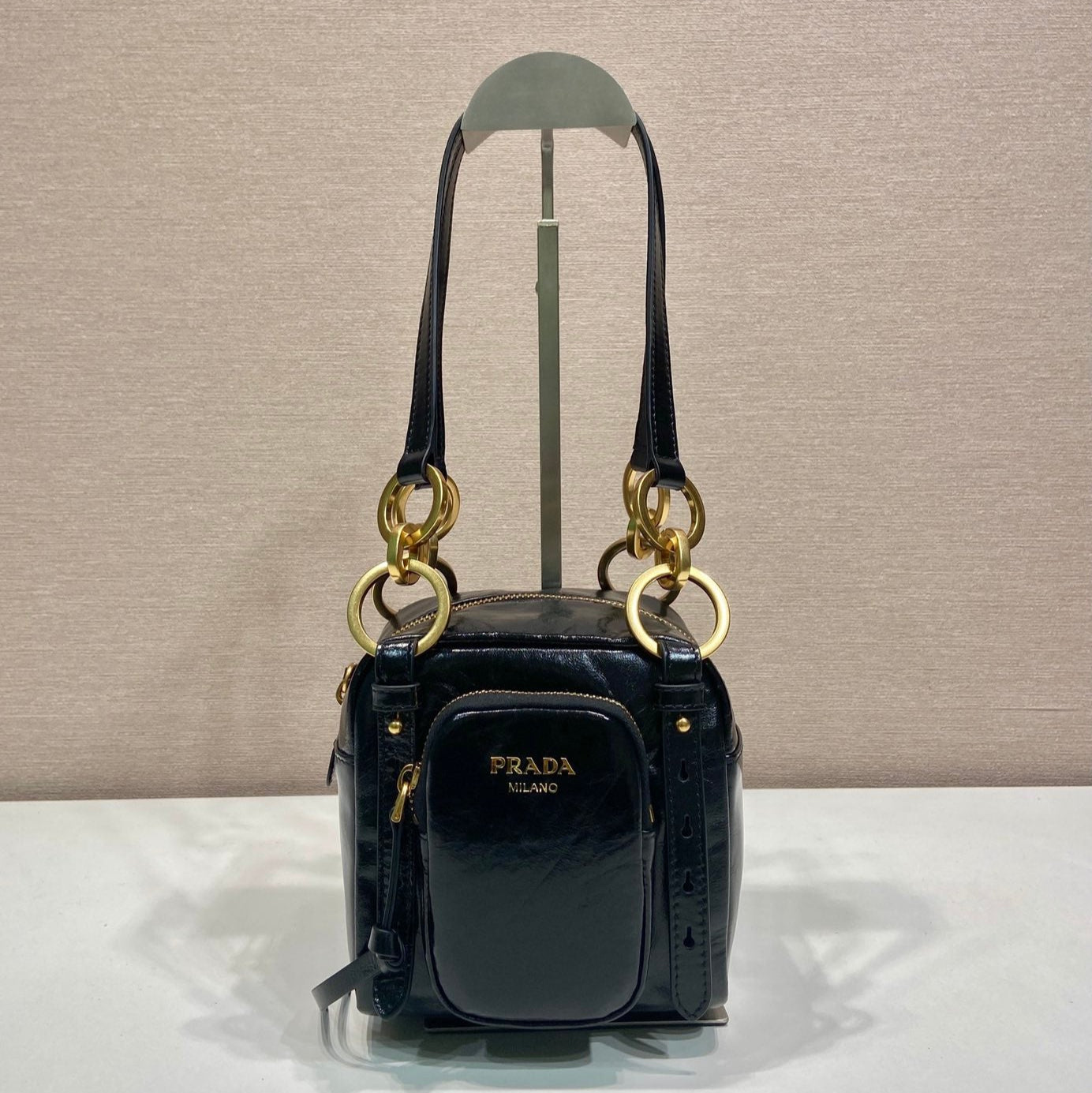 SMALL RECTANGULAR BAG 14 IN BLACK OIL WAX LAMBSKIN GOLD HARDWARE mysite
