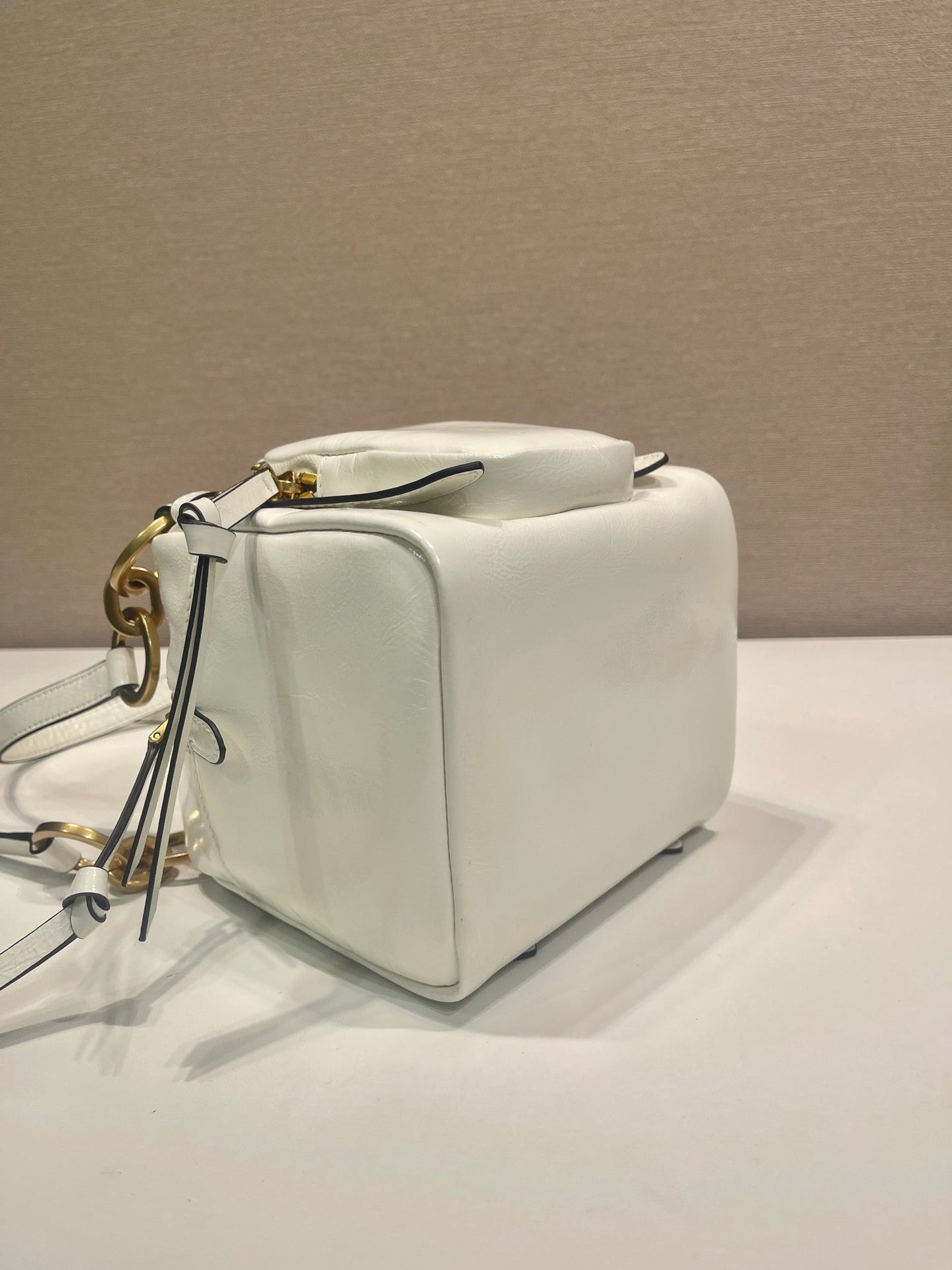 SMALL RECTANGULAR BAG 14 IN WHITE OIL WAX LAMBSKIN GOLD HARDWARE mysite