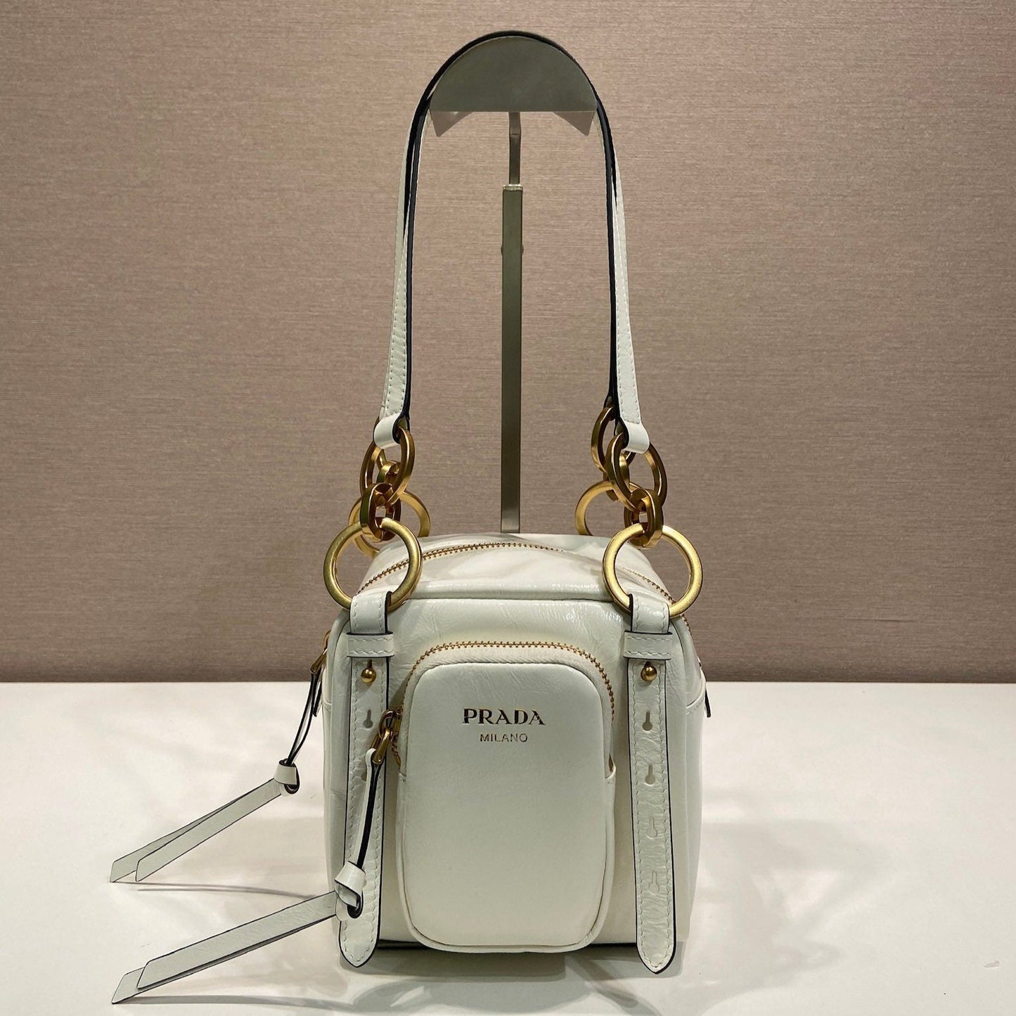 SMALL RECTANGULAR BAG 14 IN WHITE OIL WAX LAMBSKIN GOLD HARDWARE mysite