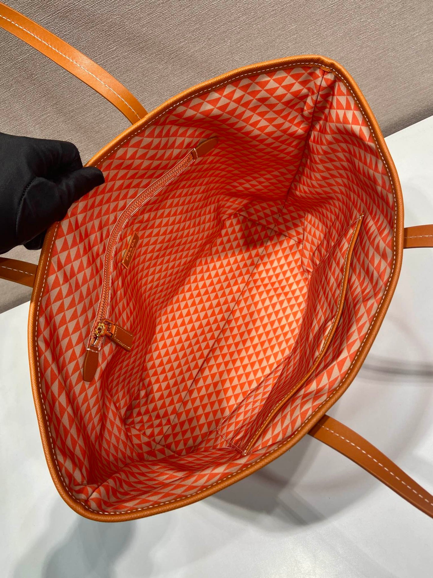 TOTE BAG 33 IN ORANGE MIX WHITE TRIANGLE PATTERN EMBROIDERED FABRIC mysite