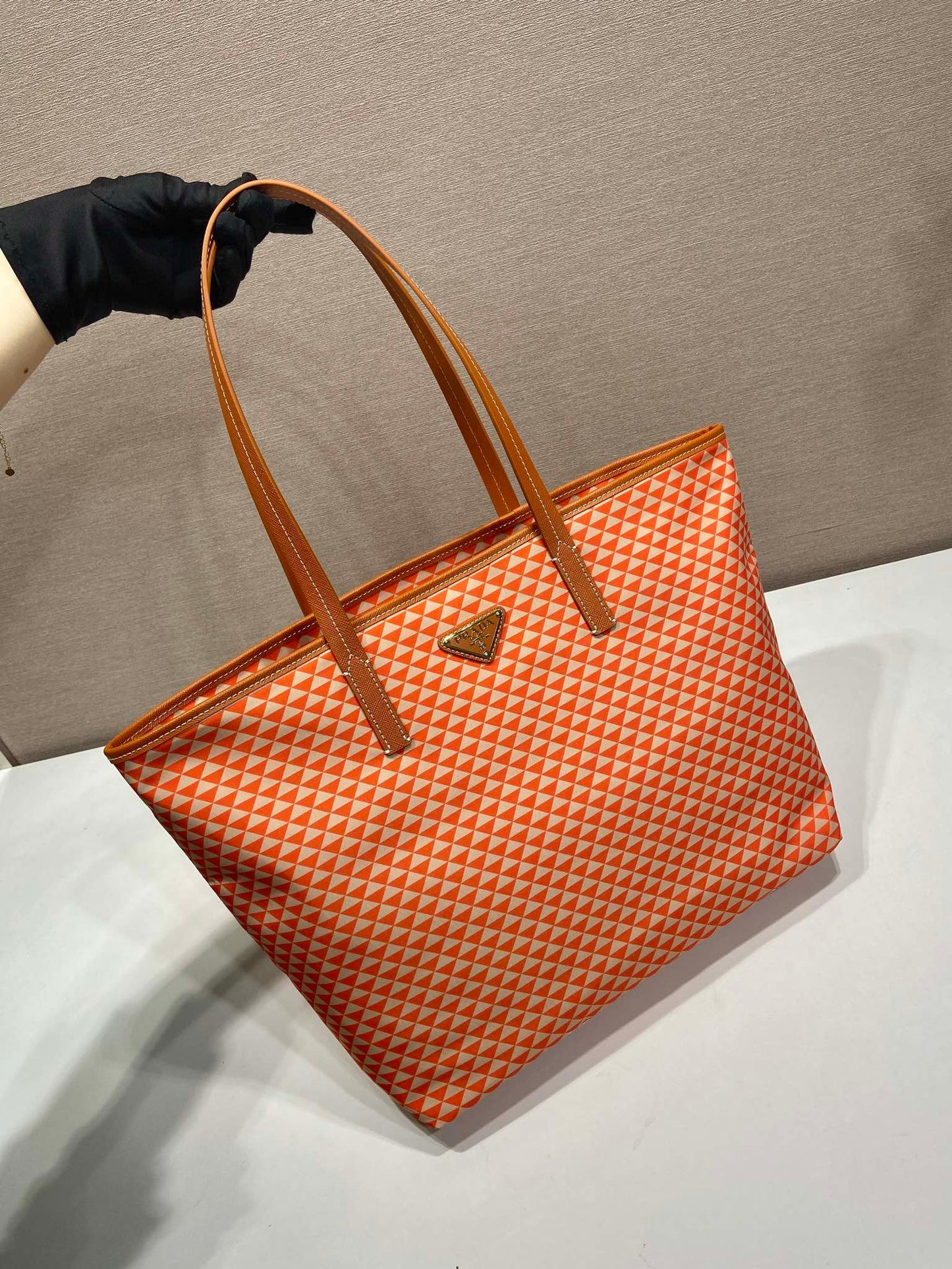 TOTE BAG 33 IN ORANGE MIX WHITE TRIANGLE PATTERN EMBROIDERED FABRIC mysite