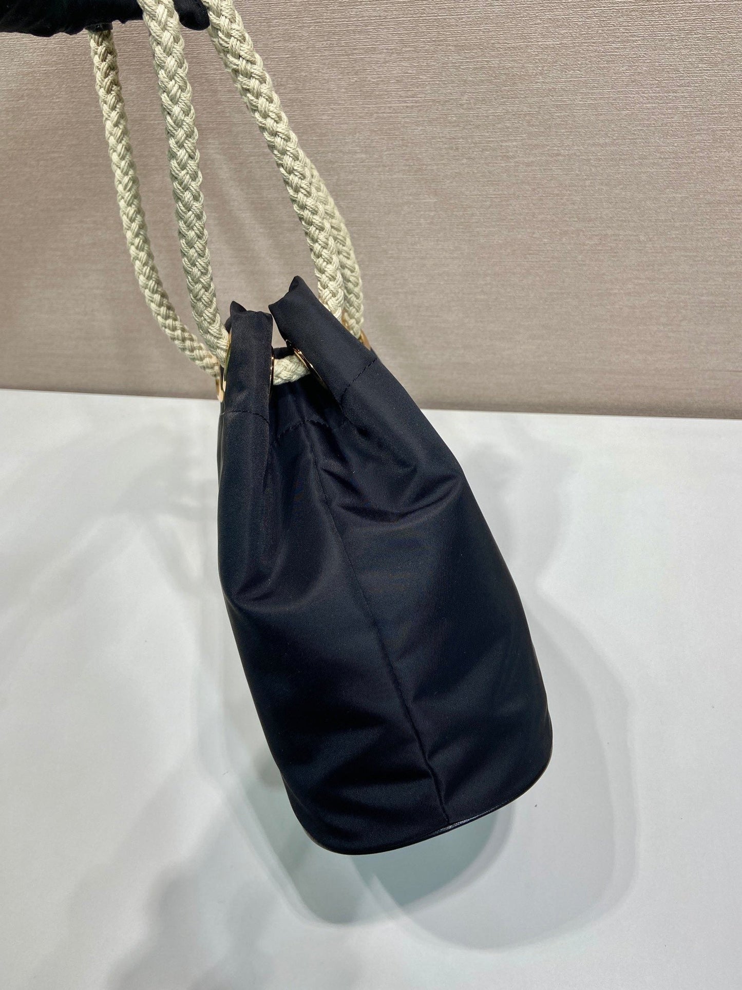 BUCKET BAG 28 IN BLACK RE-NYLON GOLD LOGO mysite