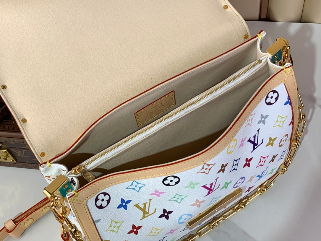 LV x TM Dauphine Soft GM 28cm White Multicolored Cowhide-leather trim mysite