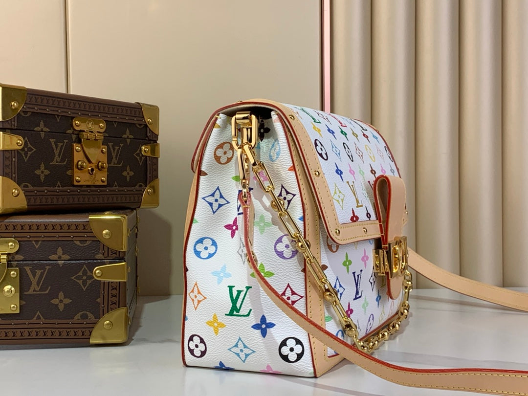 LV x TM Dauphine Soft GM 28cm White Multicolored Cowhide-leather trim mysite