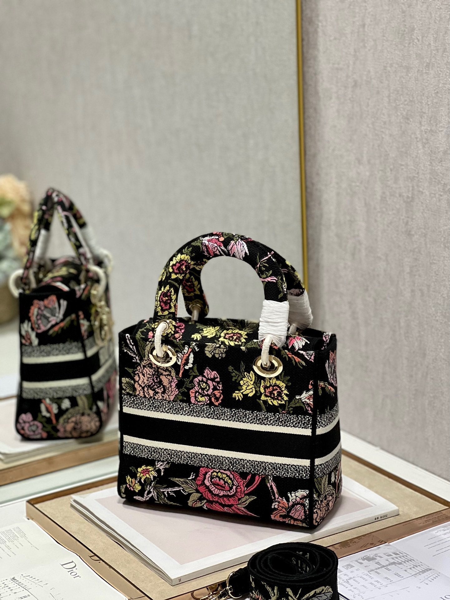 CD Glenflower Black 24 Lady Dior Bag Canvas 336727 mysite