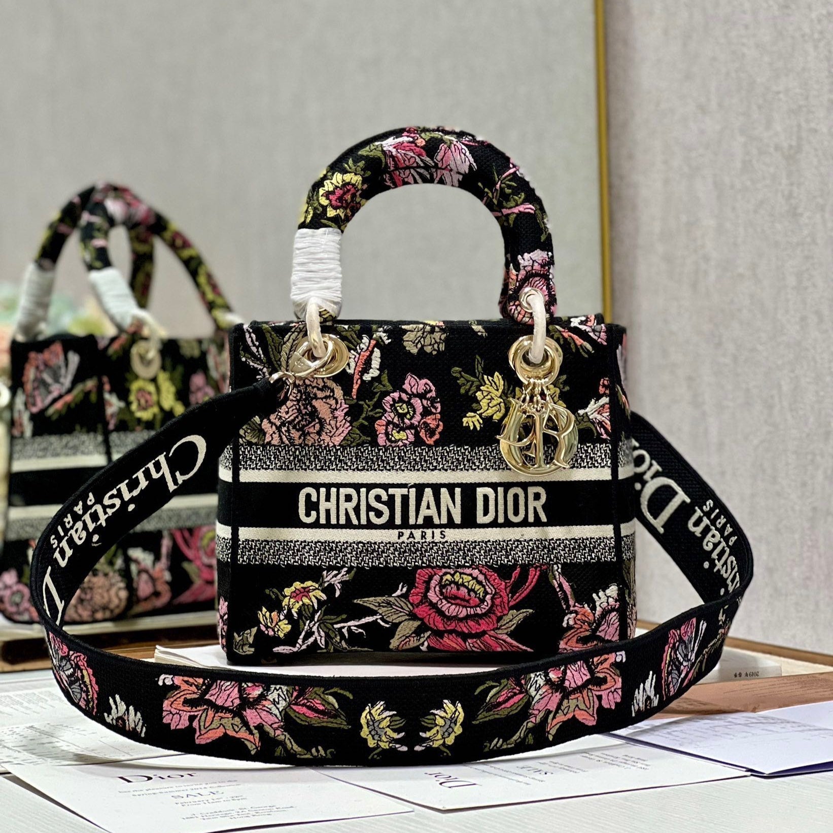 CD Glenflower Black 24 Lady Dior Bag Canvas 336727 mysite