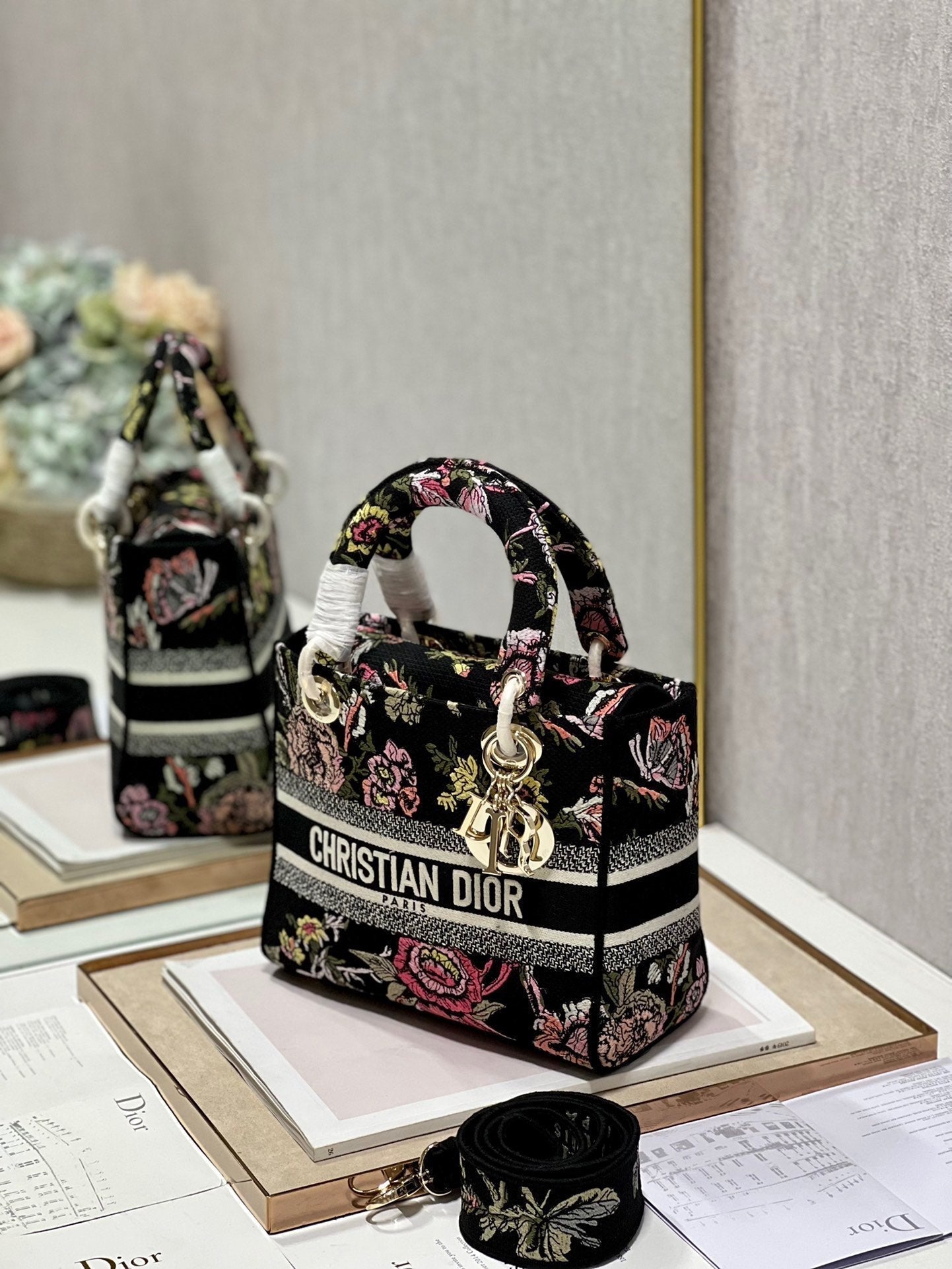 CD Glenflower Black 24 Lady Dior Bag Canvas 336727 mysite