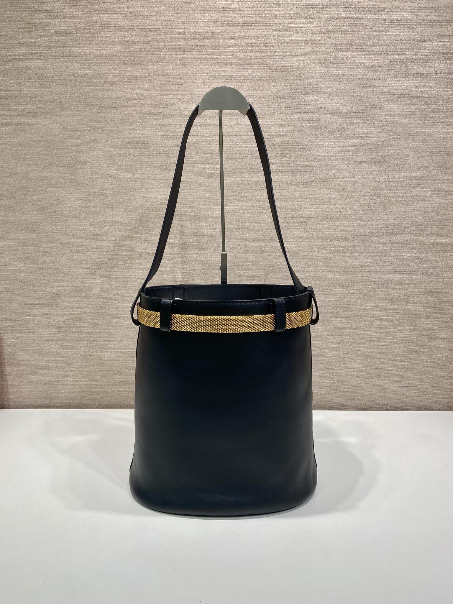 PRA bucket bag iron chain belt black leather 341179 mysite
