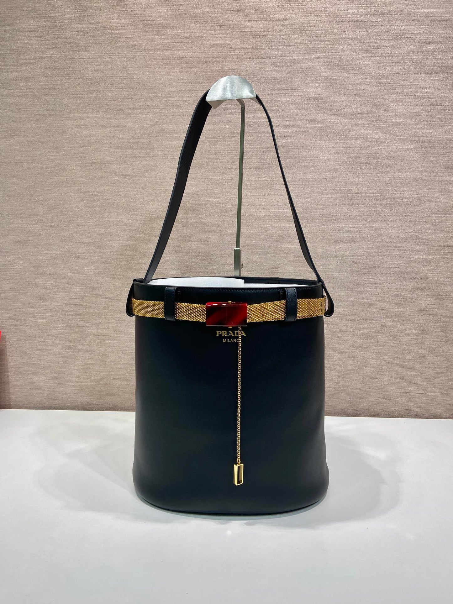 PRA bucket bag iron chain belt black leather 341179 mysite