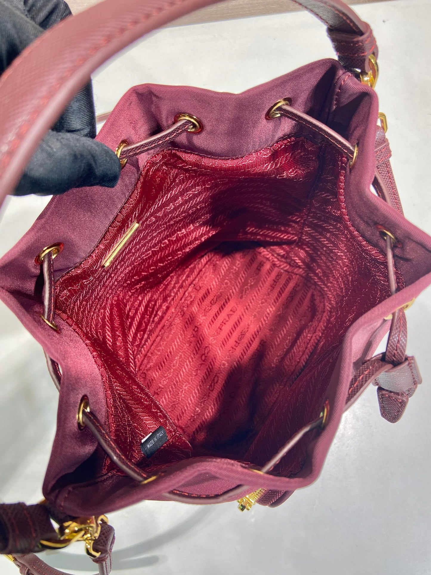 PRA bucket bag 23 burgundy nylon fabric 280826 mysite