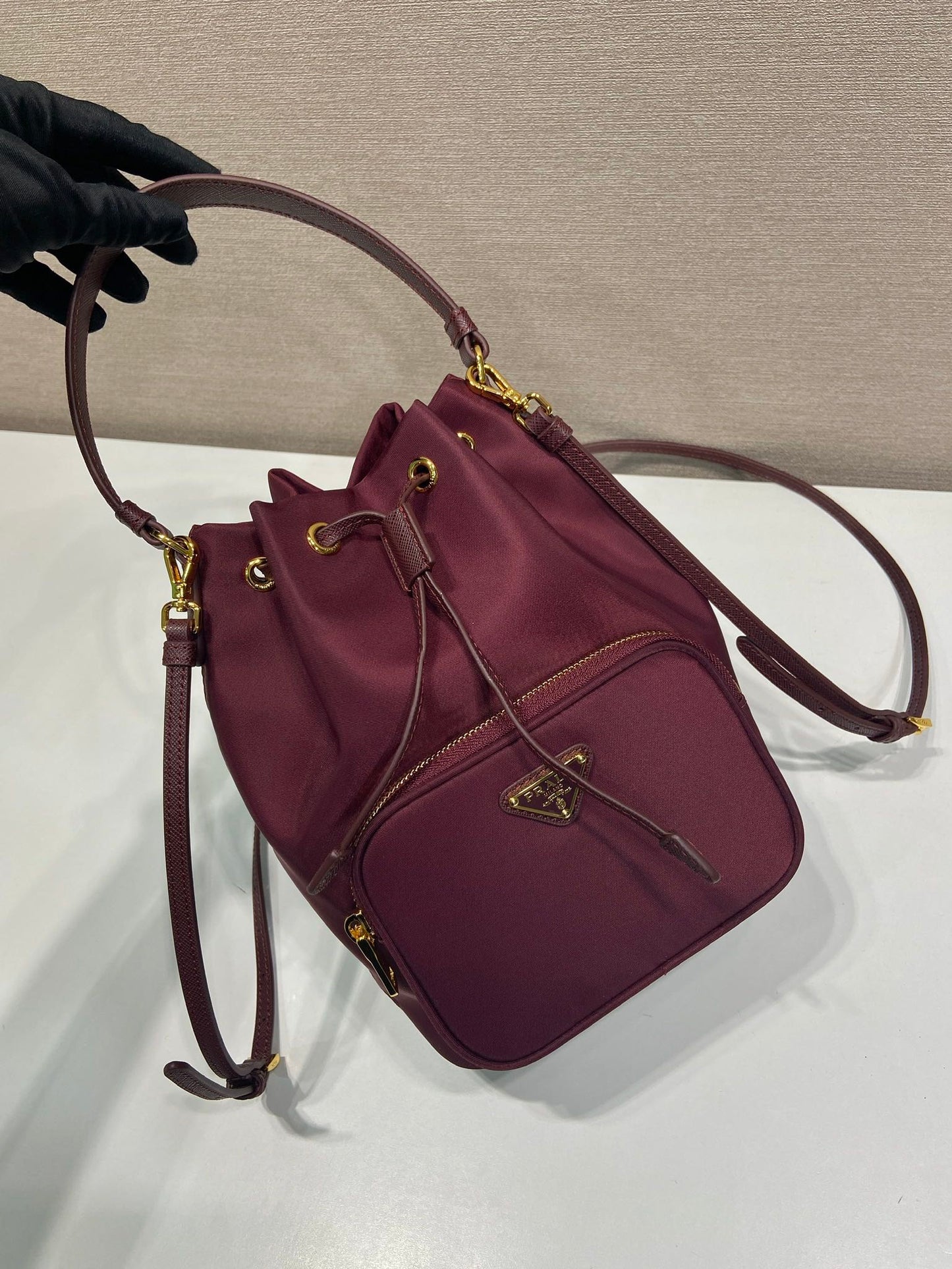 PRA bucket bag 23 burgundy nylon fabric 280826 mysite