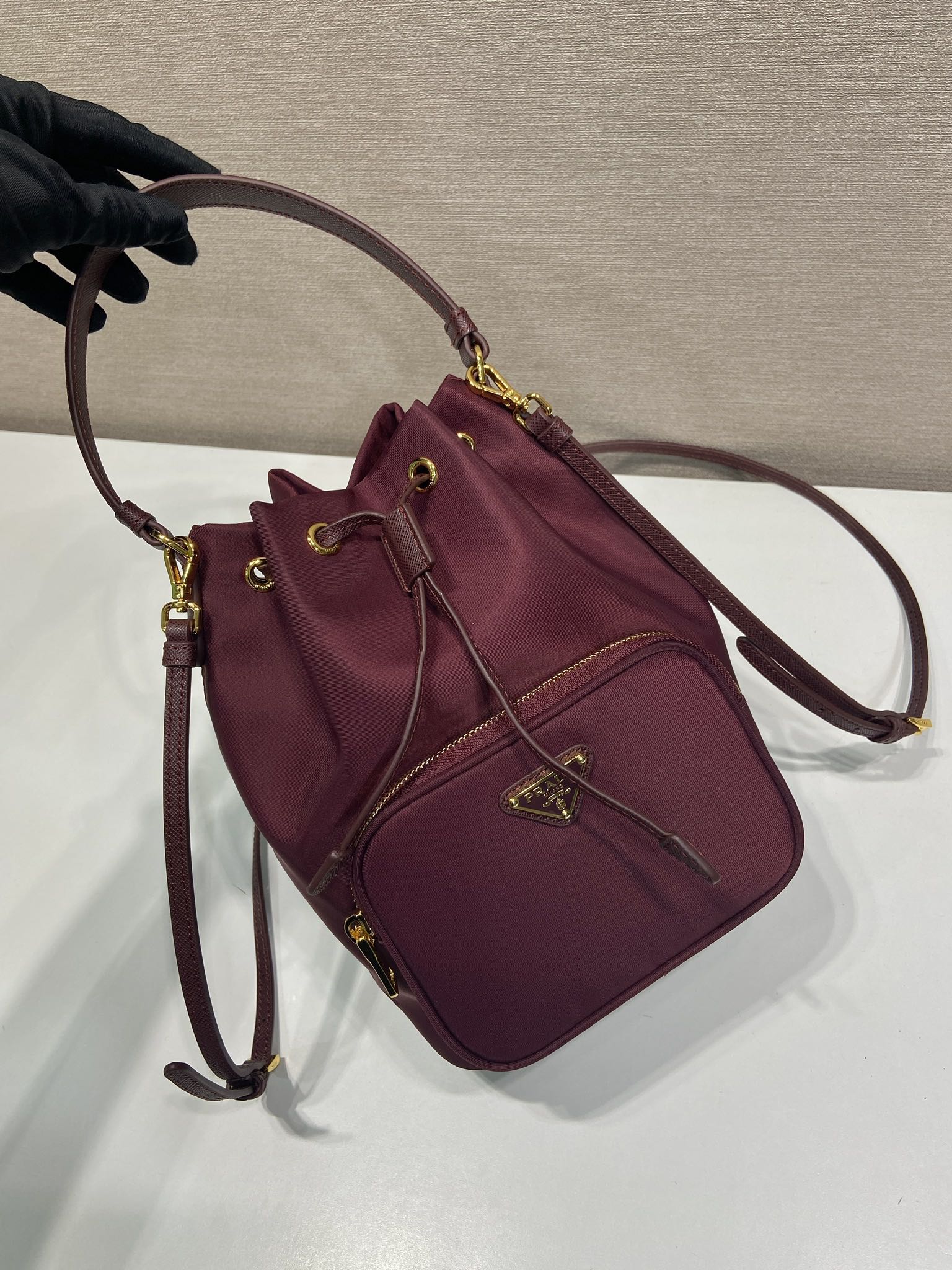 PRA bucket bag 23 burgundy nylon fabric 280826 mysite