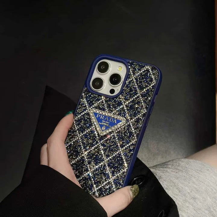 Prada Phone Case with Sparkling Rhinestones For iPhone 17/ 16 / 15 / 14s mysite