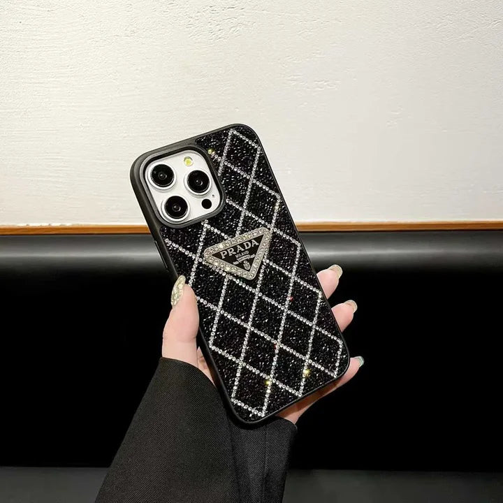 Prada Phone Case with Sparkling Rhinestones For iPhone 17/ 16 / 15 / 14s mysite