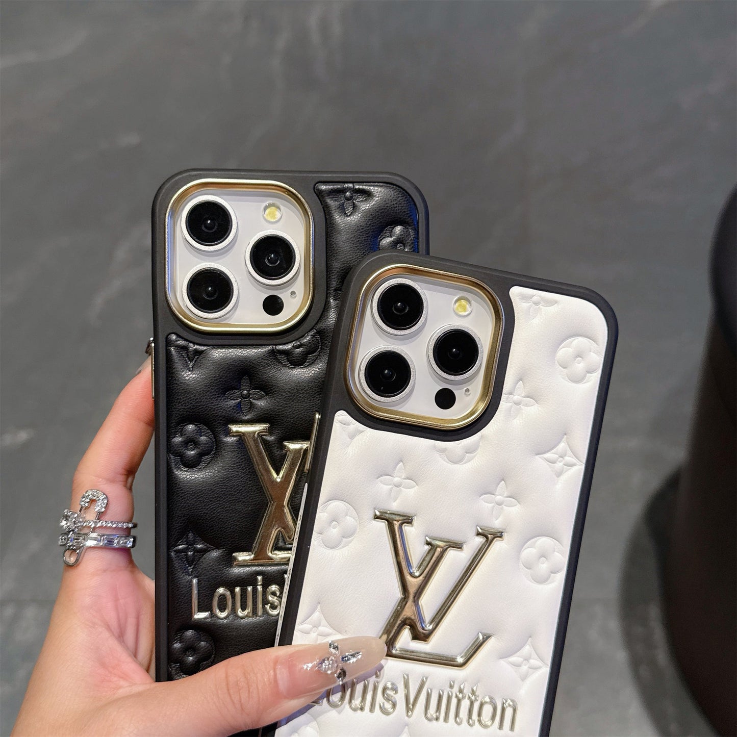 Finest Electroplated Classic Monogram Embossed Leather Apple iPhone Cases mysite