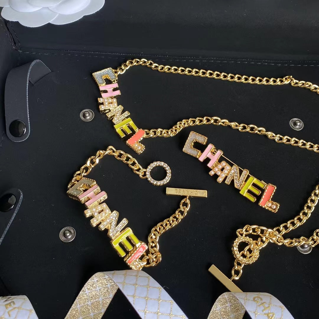 Fashion Colorful Crystal Letter Necklace and Bracelet-s mysite