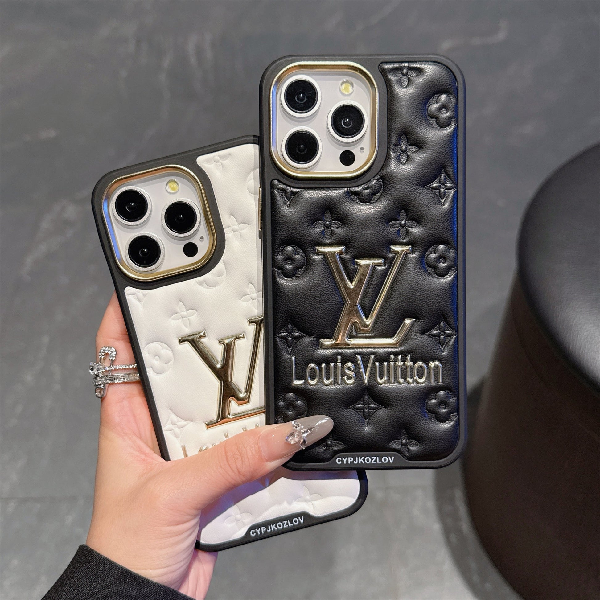 Finest Electroplated Classic Monogram Embossed Leather Apple iPhone Cases mysite