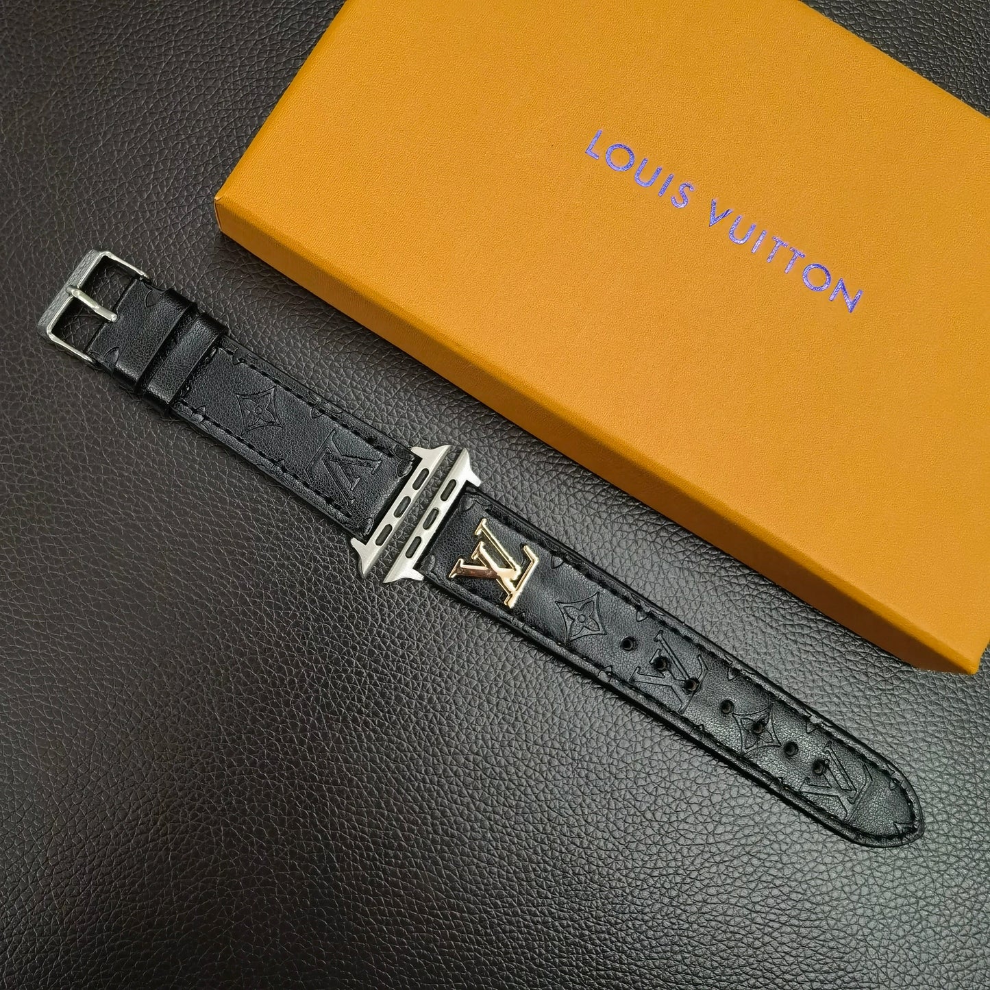 BAND METAL LOGO 3D EMBOSSED MONOGRAM LEATHER APPLE WATCHs-1 mysite