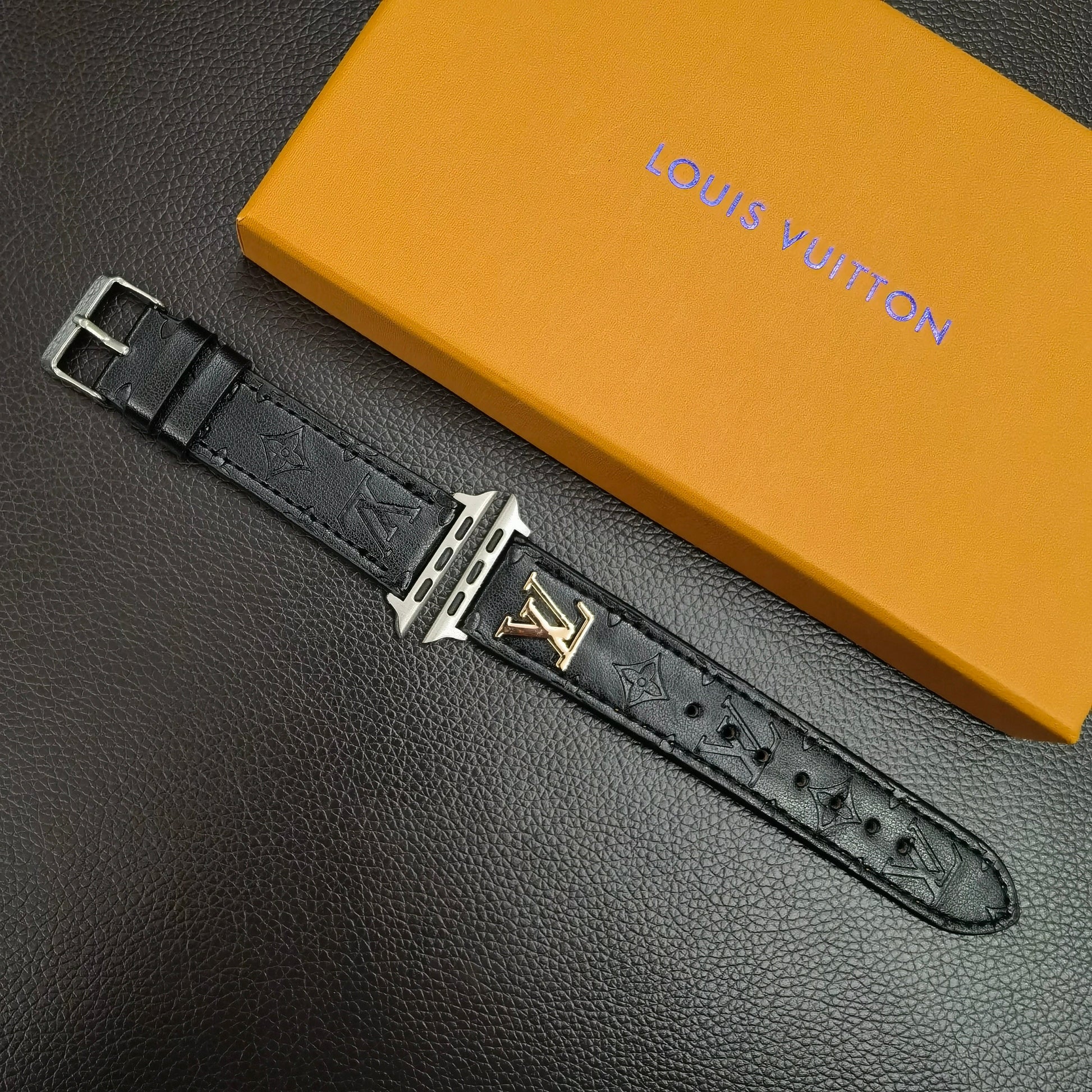 BAND METAL LOGO 3D EMBOSSED MONOGRAM LEATHER APPLE WATCHs-1 mysite
