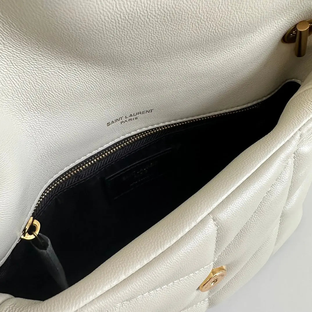 YSL  Loulou Puffer Toy Bag In Quilted Lambskin White Size 23x15.5x8.5 mysite