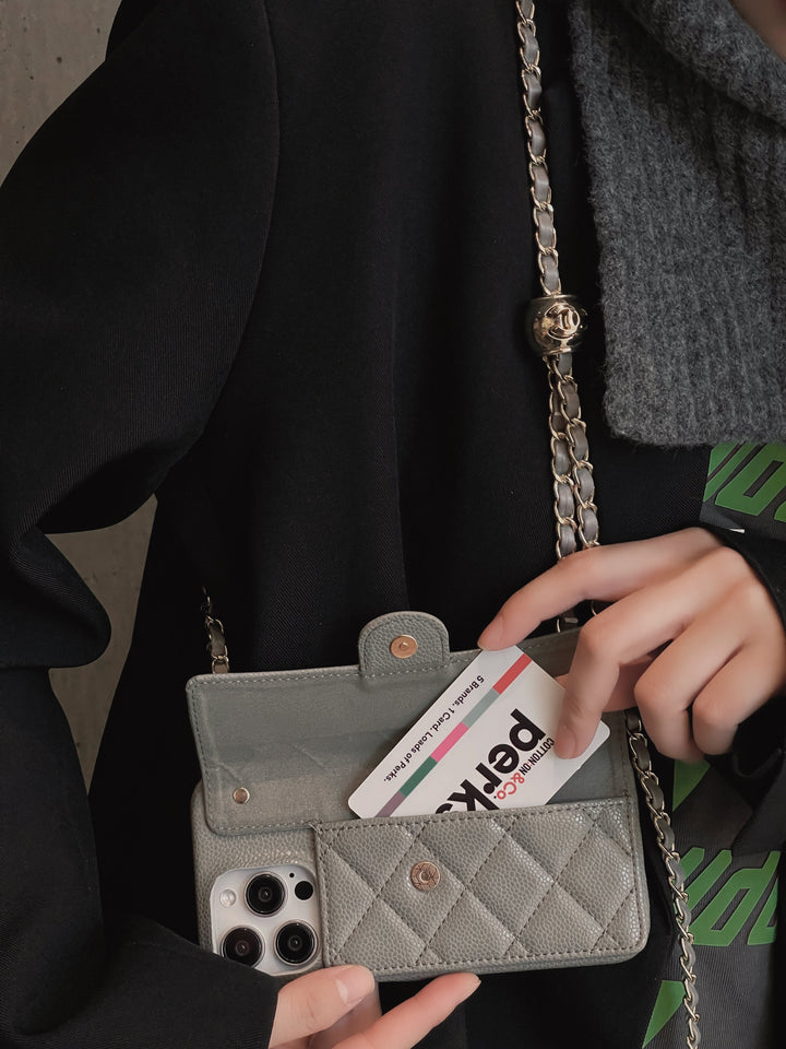 Chanel Genuine Leather Wallet Leather Crossbody Bag Phone Case For iPhone 17 / 16 / 15 / 14s mysite