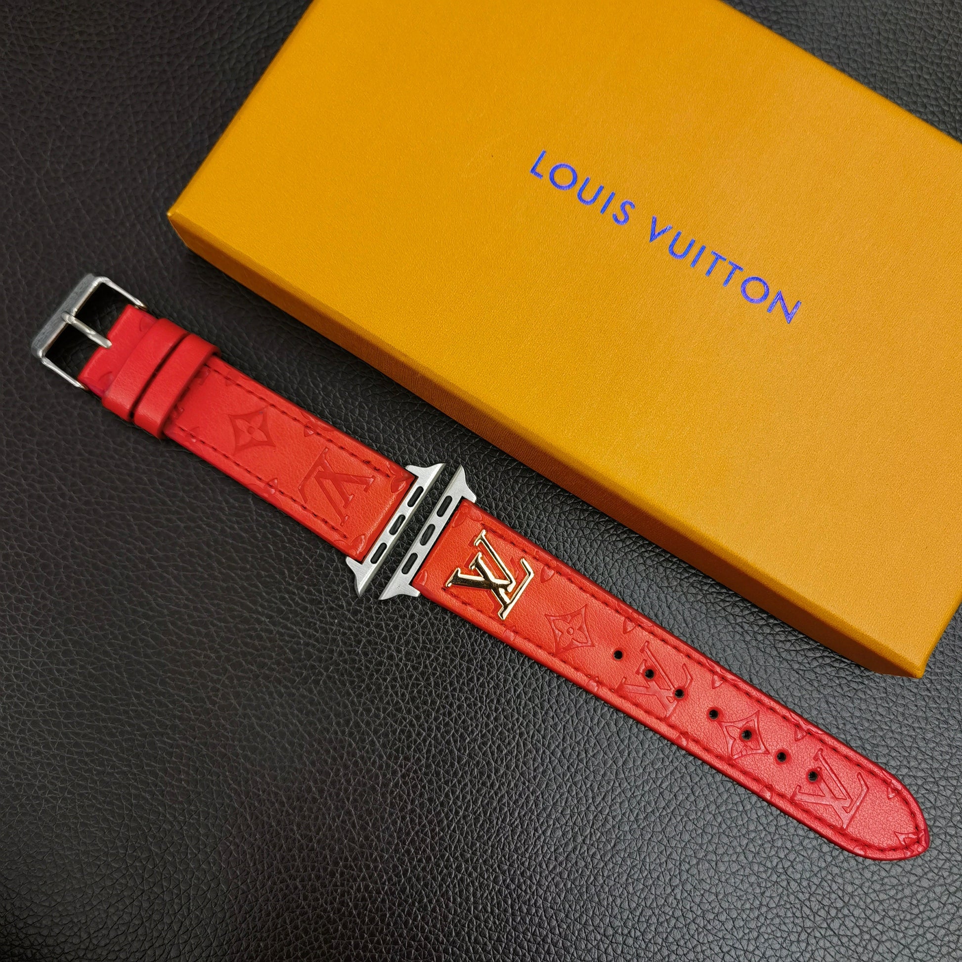 BAND METAL LOGO 3D EMBOSSED MONOGRAM LEATHER APPLE WATCHs-1 mysite