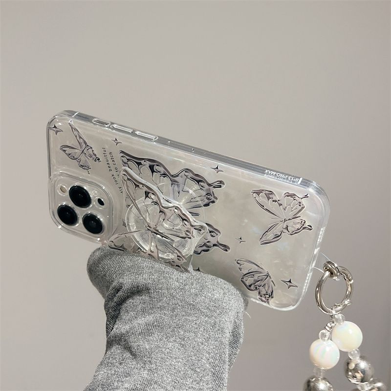 Ins Hot Textured Butterfly With Wristband & Bracket For iPhone Case mysite