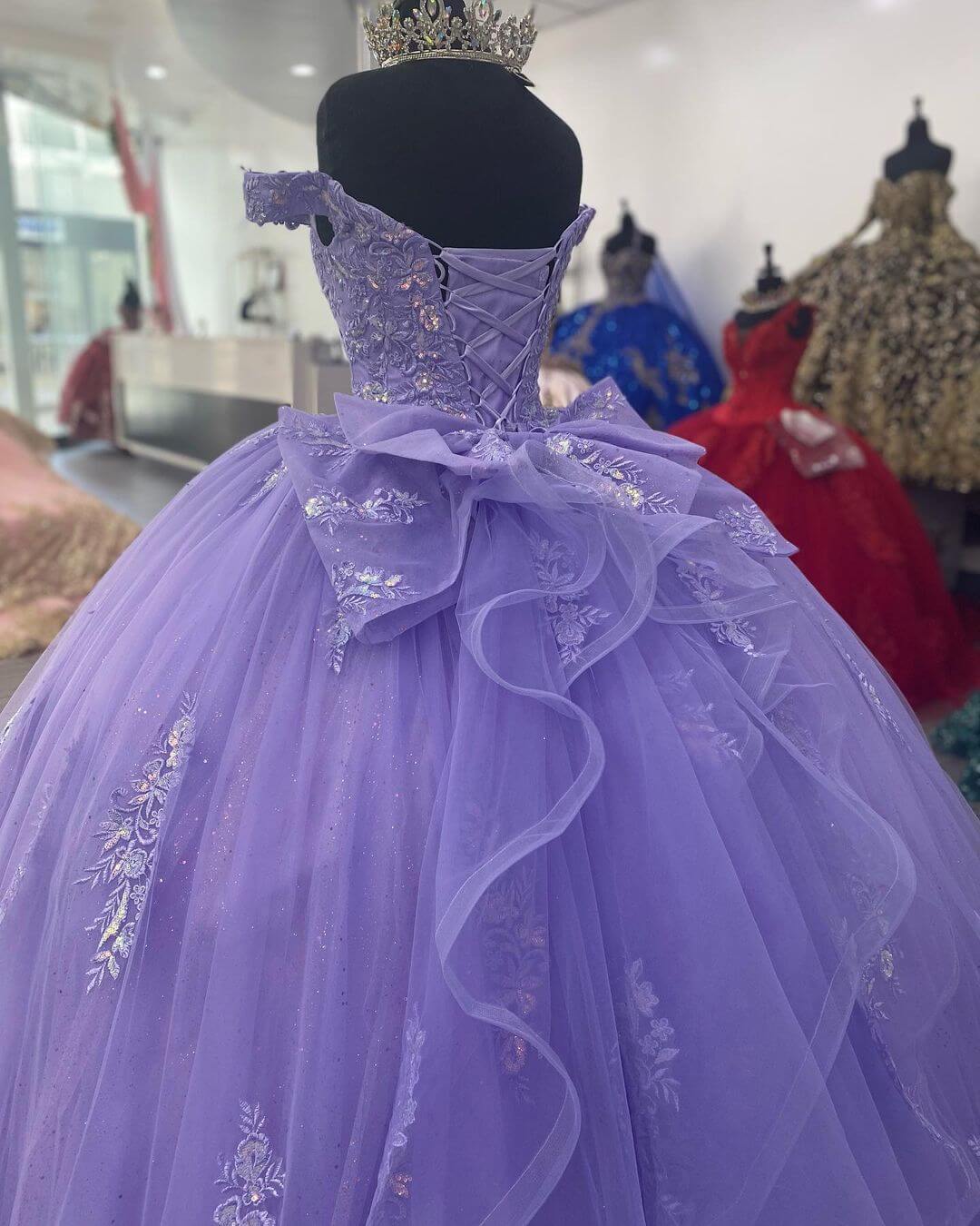 Lilac Corset Mexican Quinceanera Dress Ball Gown Prom Dress ,Appliques Lace Birthday Party Dress  cg24978s mysite