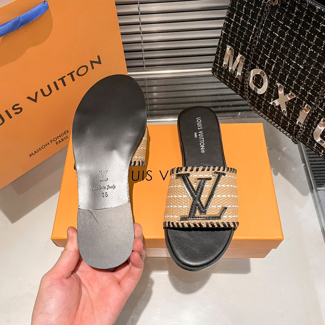 Woven Leather Flat Slippers-1 mysite