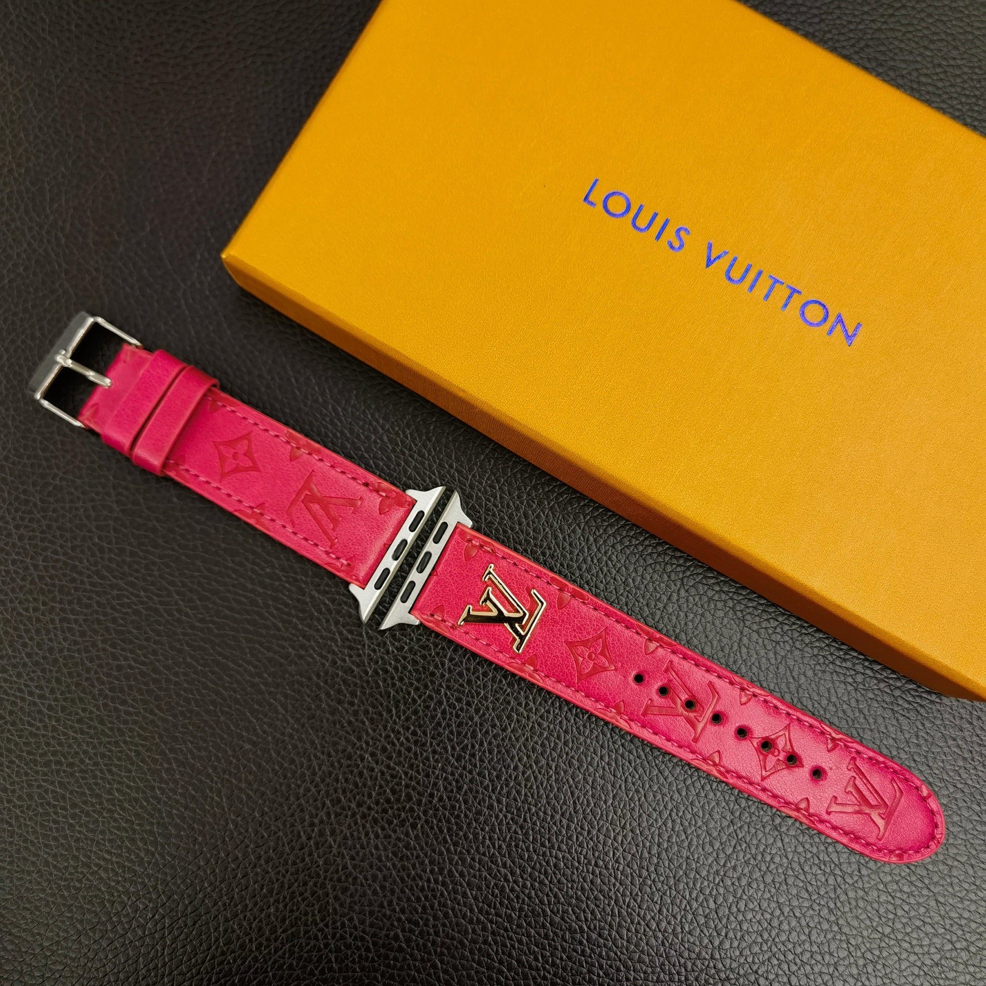 BAND METAL LOGO 3D EMBOSSED MONOGRAM LEATHER APPLE WATCHs-1 mysite