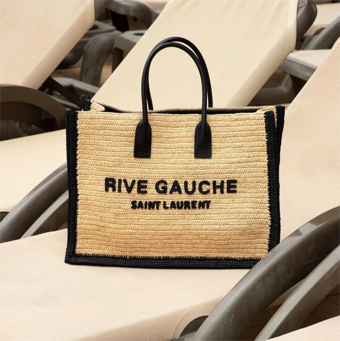 Saint Laurent RIVE GAUCHE TOTE BAG IN RAFFIA AND LEATHER mysite
